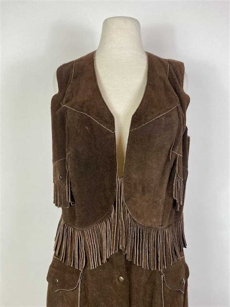 1970s Suede Leather Fringe Vest And Skirt Set Gem