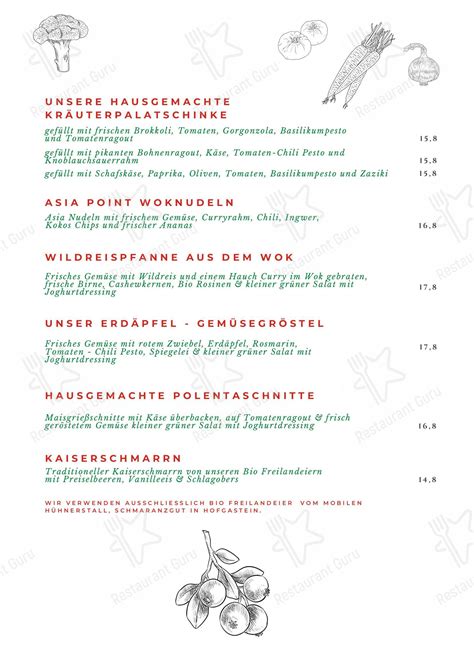 Speisekarte von Kraut Rüben das Vegetarische Restaurant seit 1993