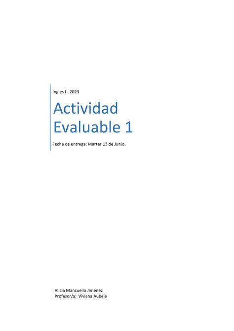 Actividad Evaluable Ingles I Actividad Evaluable Fecha De