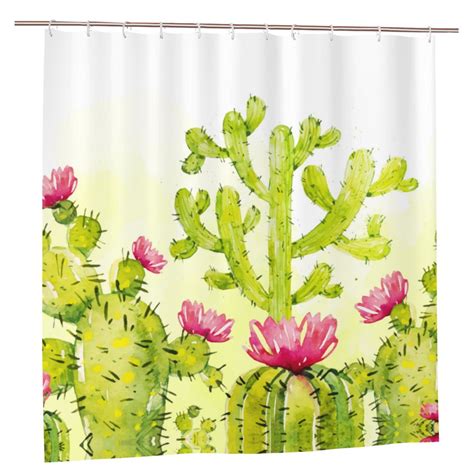 Yfyang Waterproof Bathroom Shower Curtain Cute Green Cactus Doodle