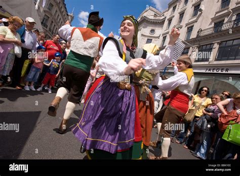 People enjoy Spanish culture during festival "Taste of Spain" on Regent Street, W1, London ...