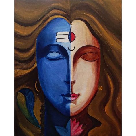 two paintings depicting the same person's face, one with blue and red hair