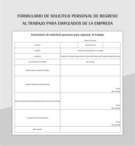 Plantilla De Excel Formulario De Solicitud Personal De Regreso Al