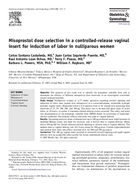 Pdf Misoprostol Dose Selection In A Controlled Release Vaginal Insert For Induction Of Labor