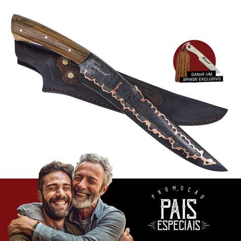 Faca Bowie Aço Damasco Pingo de Chuva Gomai Cobre 280 Camadas