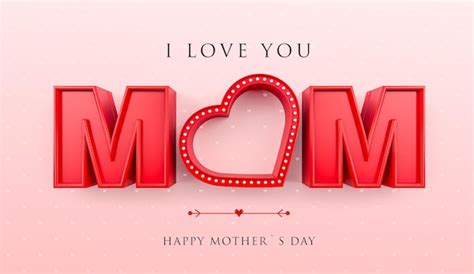 Premium Psd I Love You Mom Banner With Heart And Red Lights