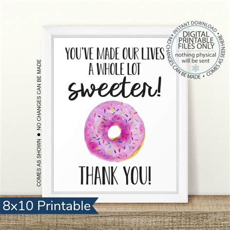 Donut Thank You Sign Printable Donut Sign Donut Appreciation Etsy