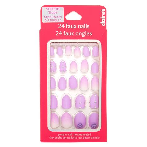 Glam Rose Stiletto Press On Faux Nail Set Purple 24 Pack In 2020