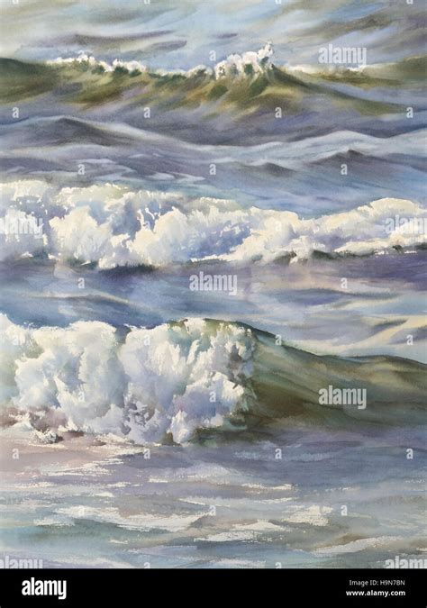 sea waves watercolor Stock Photo - Alamy