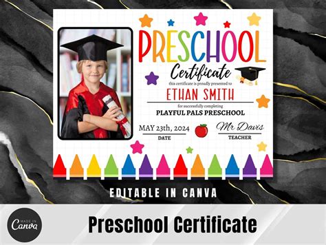 Editable Preschool Diploma With Photo Preschool Graduation Preschool