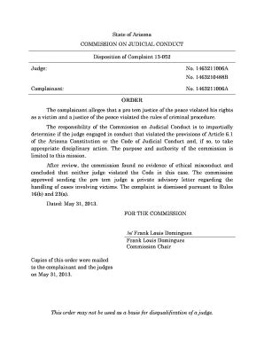 Fillable Online Azcourts Disposition Of Complaint 13 052 Fax Email