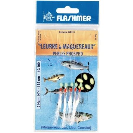 BAS DE LIGNE FLASHMER LEURRE A MAQUEREAUX Avec PERLES5 HAMECONS 1 0