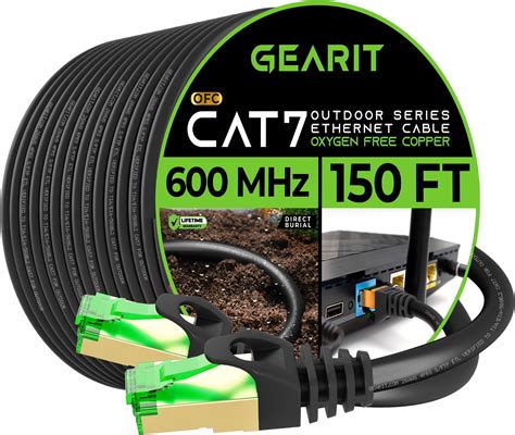 Gearit Cat7 Outdoor Ethernet Cable 150ft Sftp Shielded Foil Twisted