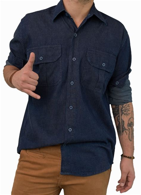 Camisa Jeans Masculina Manga Longa Ref 307 Parcelamento Sem Juros