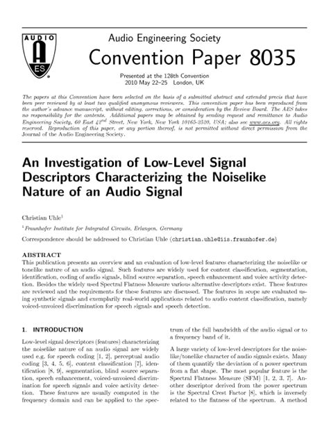 Aes E Library An Investigation Of Low Level Signal Descriptors