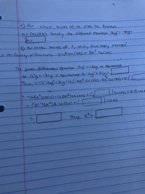 Solved A For What Values Of K Does The Function Ycos Ke Chegg