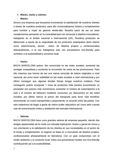 Bloc 1 Trabajo final de Estrategia empresarial ENEB Misión visión