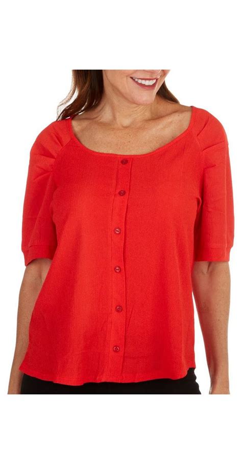 Womens Button Front Top Red Burkes Outlet