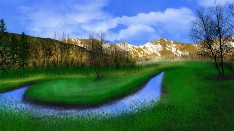 Wallpaper Digital Painting Digital Art Nature Landscape Creeks