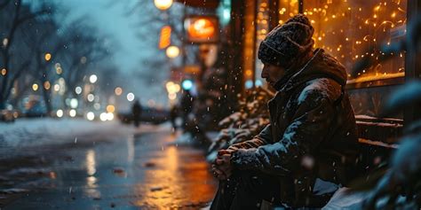 Premium Photo Old Homeless Man Sitting On The Street In Winter