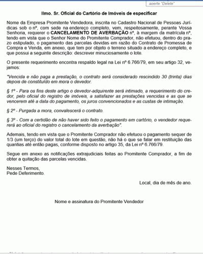 Refer Ncia Para Uma Peti O Averba O De Cancelamento De Registro