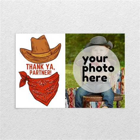 Cowboy Birthday Thank You Card Printable Cowboy Thank You Etsy