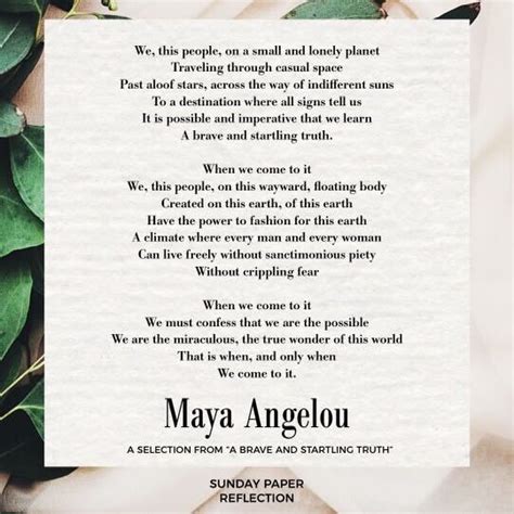 A Brave And Startling Truth By Maya Angelou