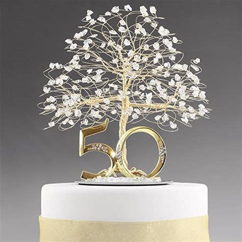 50th Anniversary Cake Topper Centerpiece In Gold Tone Wire