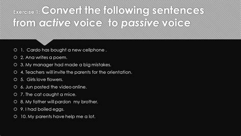 Solved Exercise I Convert The Following Sentences From Active Voice