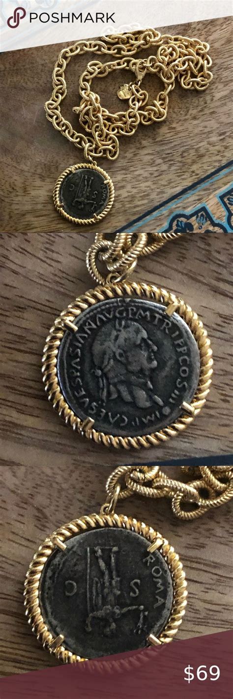 Mia Fiore Dyadema Roman Coin Pendant Chain Gold Plated Bronze Italian