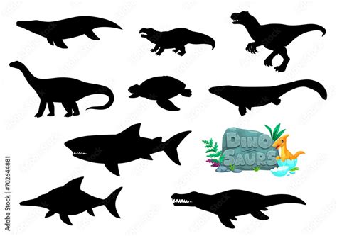 Cartoon Dinosaurs Reptiles Character Silhouettes Prehistoric Reptile