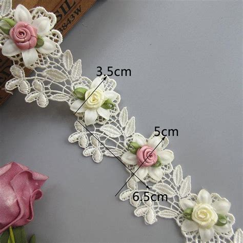 Cheap Soluble Polyester D Colorful Flowers Pearl Embroidered Lace Trim