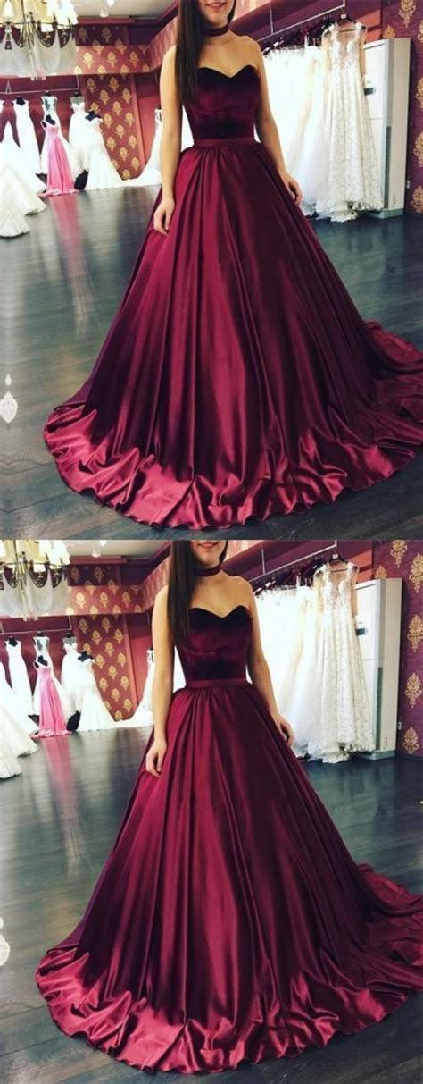 Fashion A Line Sweetheart Burgundy Ball Gown Long Prom Evening Dress