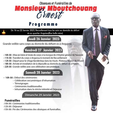 Cameroun programme des obsèques et funérailles de Monsieur Ernest