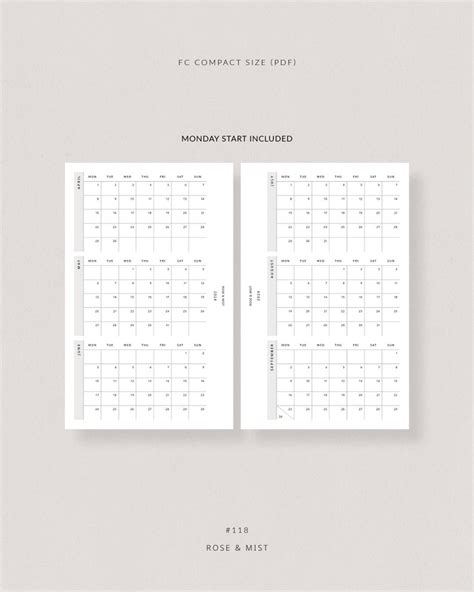 Calendar Fc Compact Printable Planner Dated Planner