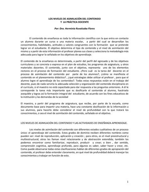 PDF Los Niveles De Asimilaci N Del Contenido Y La Practica Docente