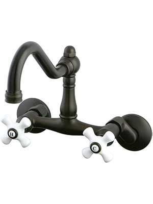 Chesapeake Wall Mount Kitchen Faucet With White Porcelain Cross Handles