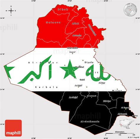 Flag Simple Map of Iraq, flag centered