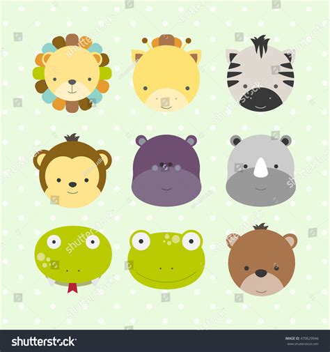 Vector Illustration Cute Jungle Animal Faces Stock Vector Royalty Free