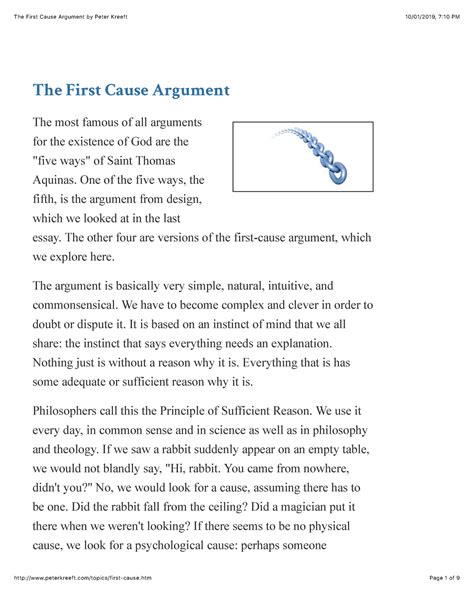 The First Cause Argument By Peter Kreeft The First Cause Argument The