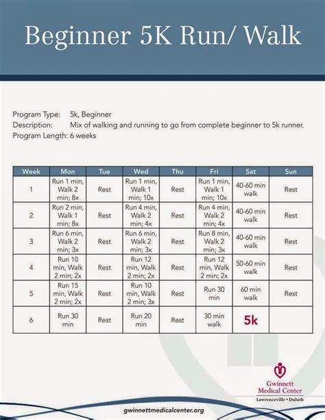 Couch To K Printable Schedule