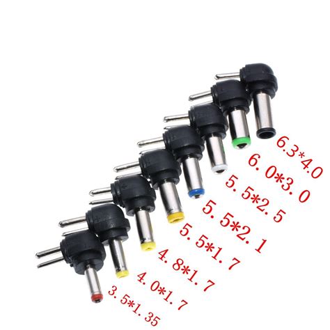 8pcs Set Universal Laptop DC Tip Adapter 90degree 2pin To 4 01mm 3