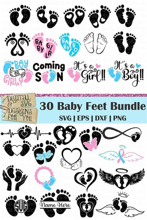 30 Baby Feet Bundle Svg Baby Footprints Svg Footprints Baby Feet