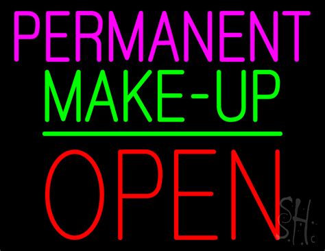 Permanent Make Up Block Open Green Line Led Neon Sign 24 X 31 Inches Black Square Cut Acrylic