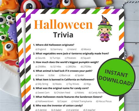 Halloween Trivia Printable Halloween Game Halloween Activity for Kids ...