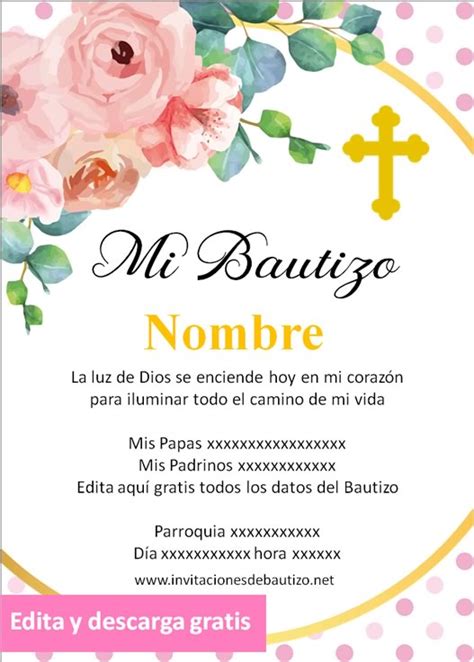 Las Mejores Invitaciones Para Bautizo De Ni A Para Editar