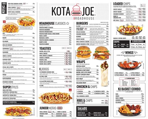 Kota Joe Menu And Prices South Africa