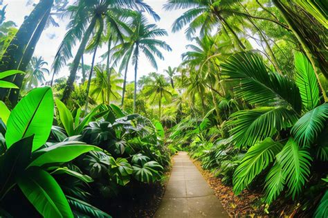 Premium AI Image Pathway In Tropical Jungle With Palm Trees And