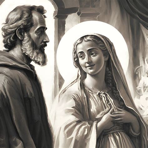 An Image Of Jesus And Mary In Black And White