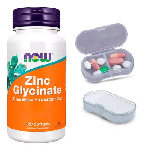 Glicinato Zinco 30mg Now Foods 120 Softgels Porta Cápsulas